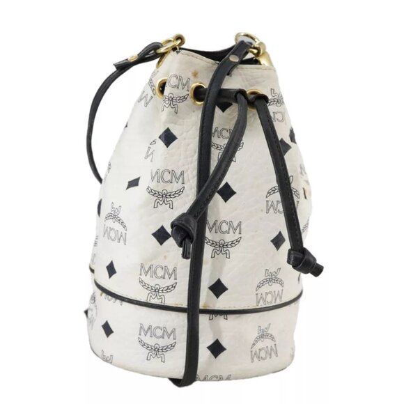 MCM Vicetos Logogram Shoulder Bag PVC Leather White Auth - Picture 1 of 16